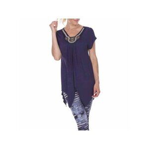 AM-2449 White Mark Embellished Handkerchief Tee Blue Size S